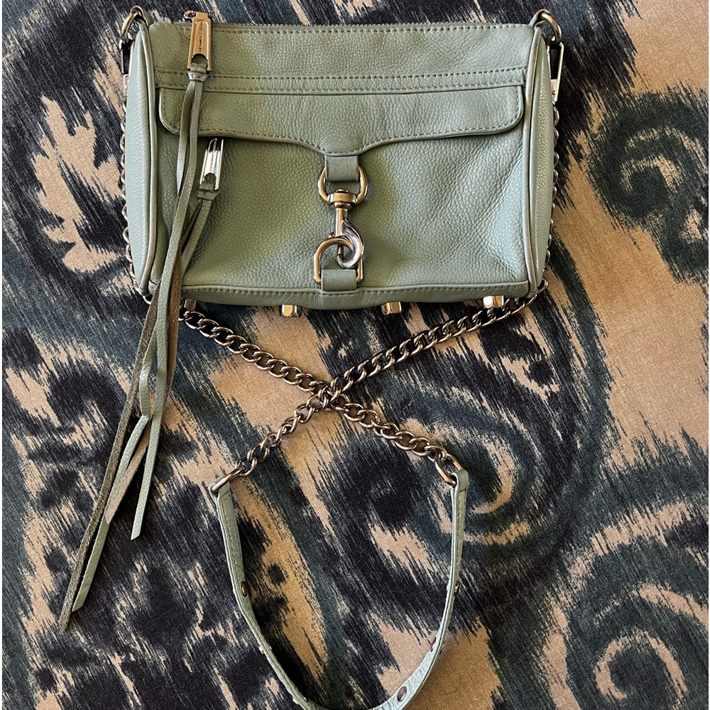 REBECCA MINKOFF Turquoise Leather Mini Mac Crossbody Bag Purse silver hardware
